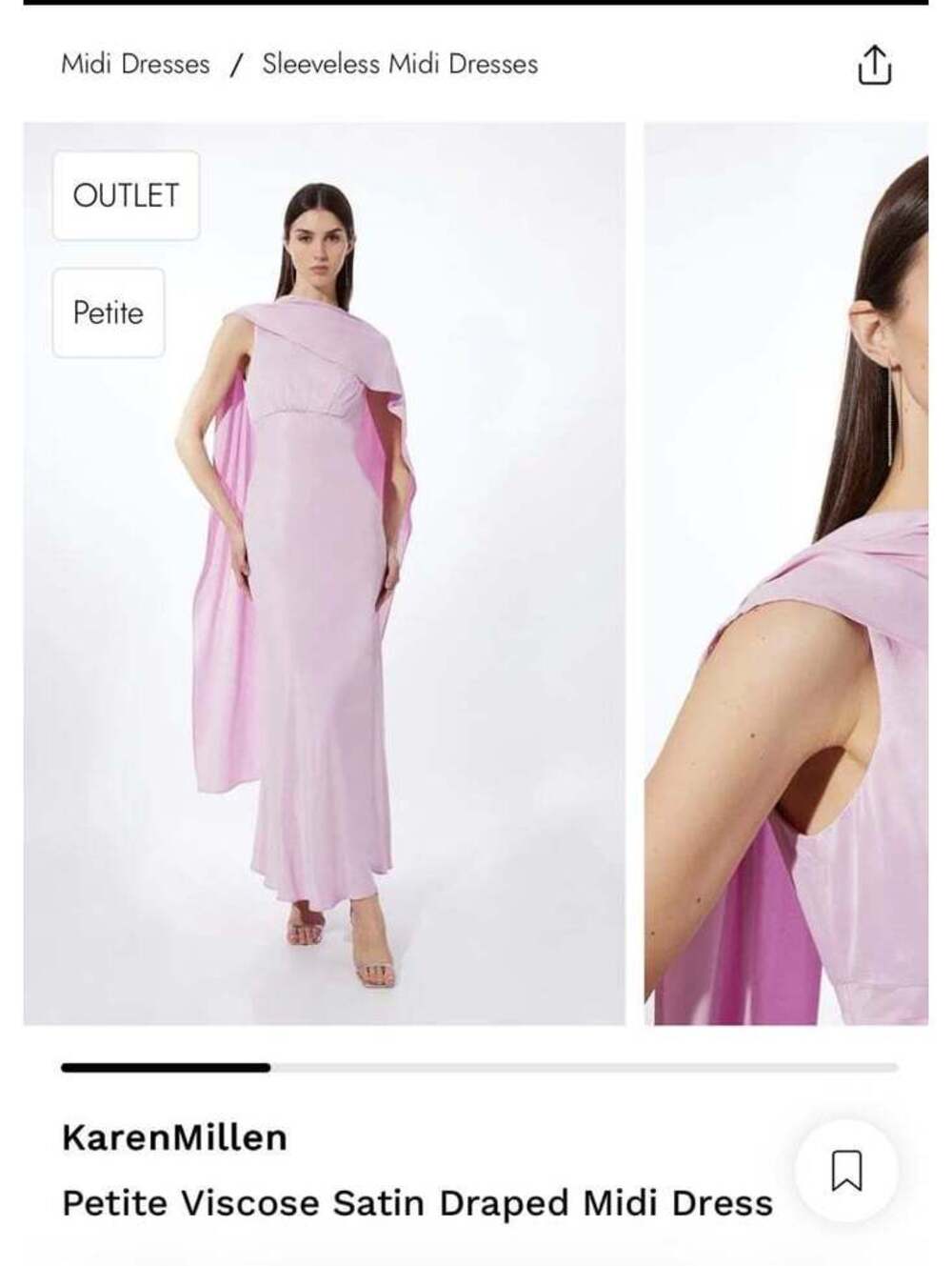Karen Millen Petite Viscose Satin Draped Midi Dress